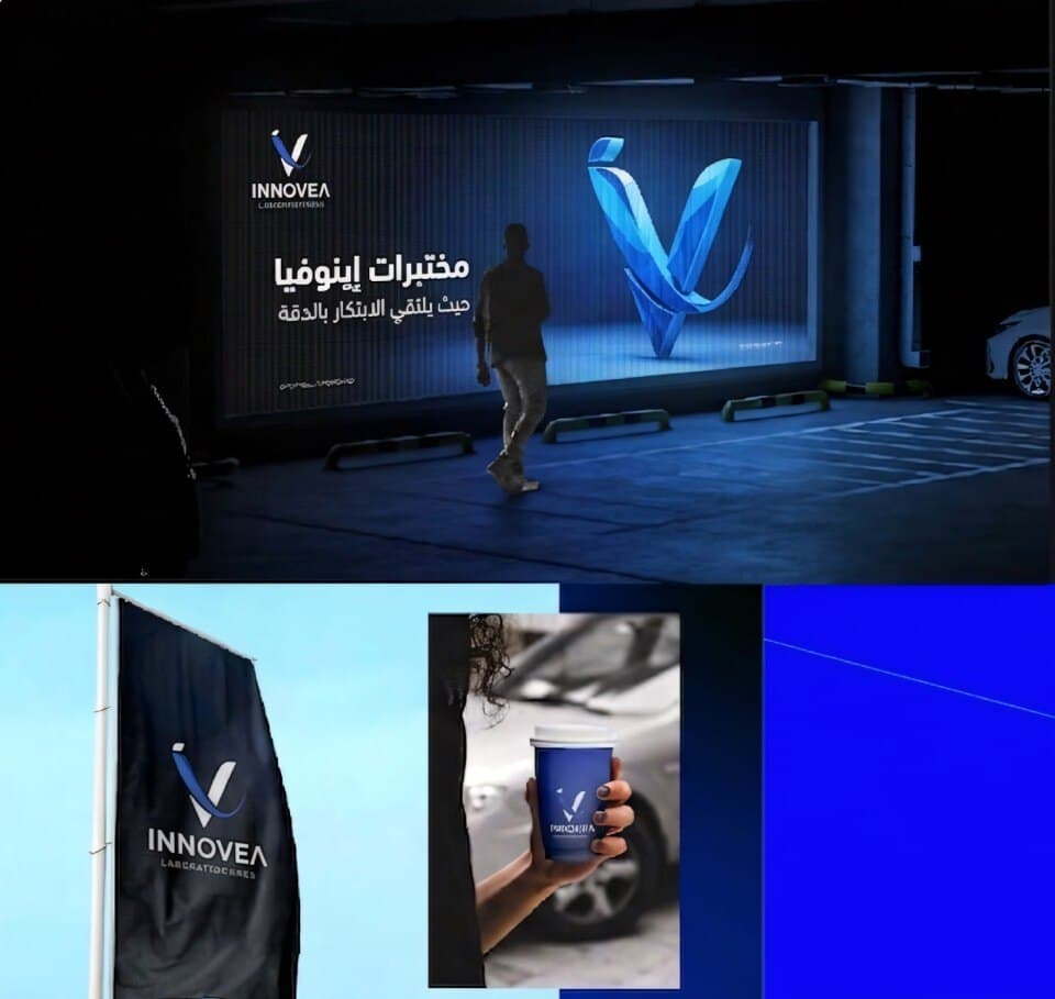 INNOVEA event stage, roll-up banner and branded cup